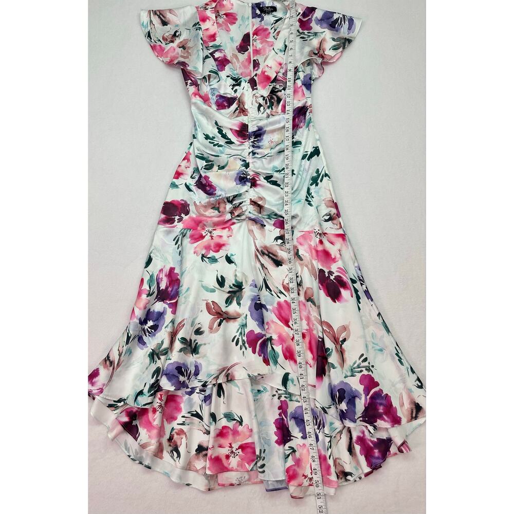 Parker Black Charlotte Watercolor Floral Satin High Low Midi Dress Size 4 - Picture 11 of 14